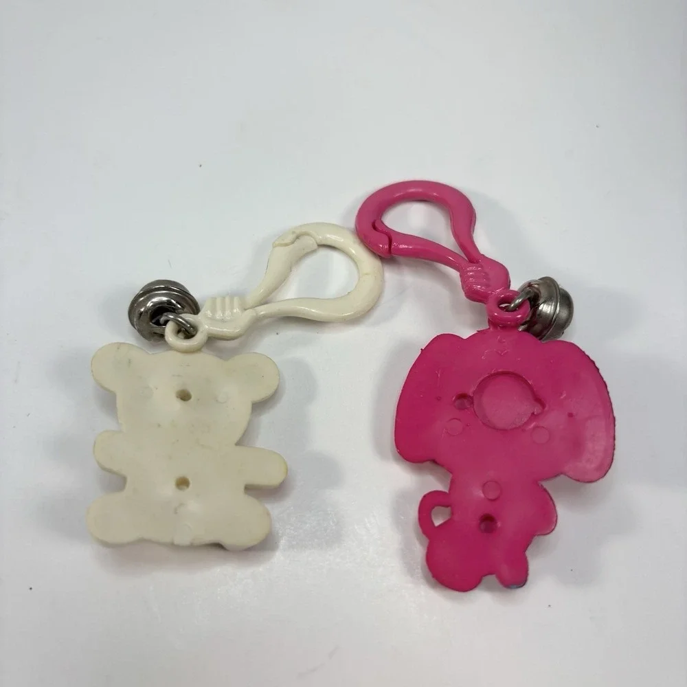 Vtg 80s Plastic Clip Bell Charm Googly Eye Teddy Bear Dog Car‎ Set Of 3